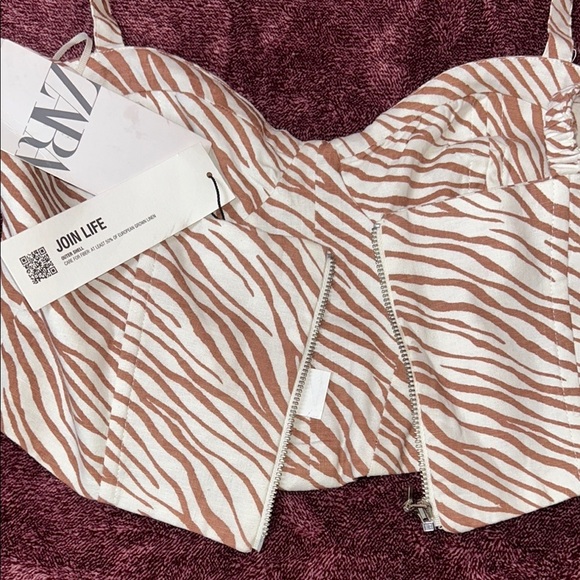 Zara Tan and Brown Bustier Crop Top - Picture 4 of 7